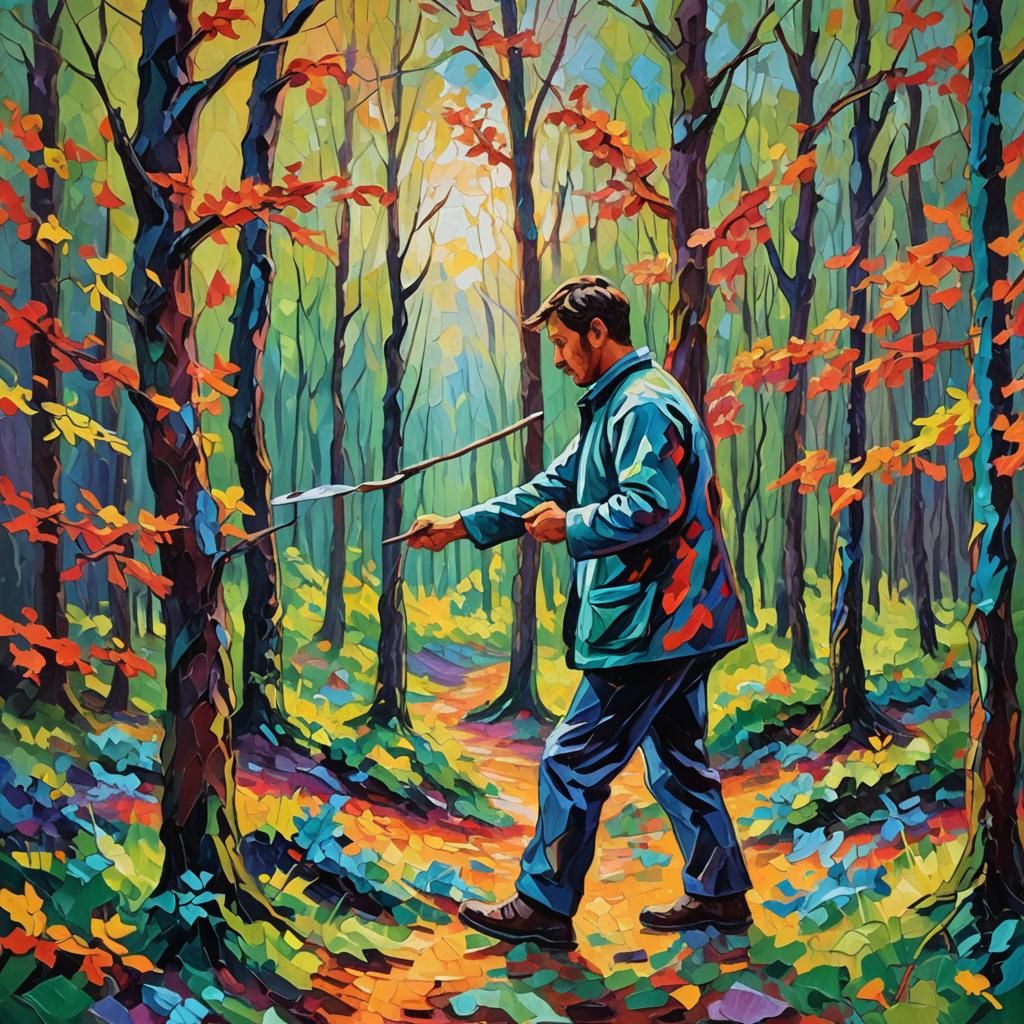 Mystical Forest Ritual: Impasto Acrylic Painting