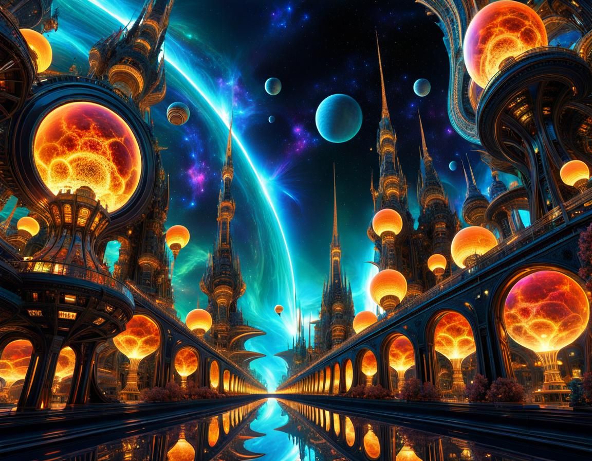 Teslapunk City of Mirrors in Deep Space