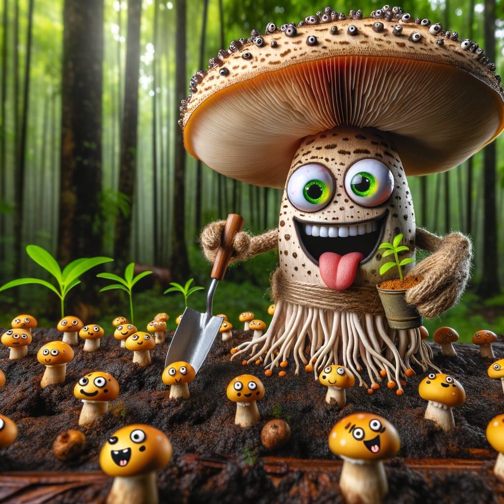 Mushroom Farm in Whimsical Forest Landscape