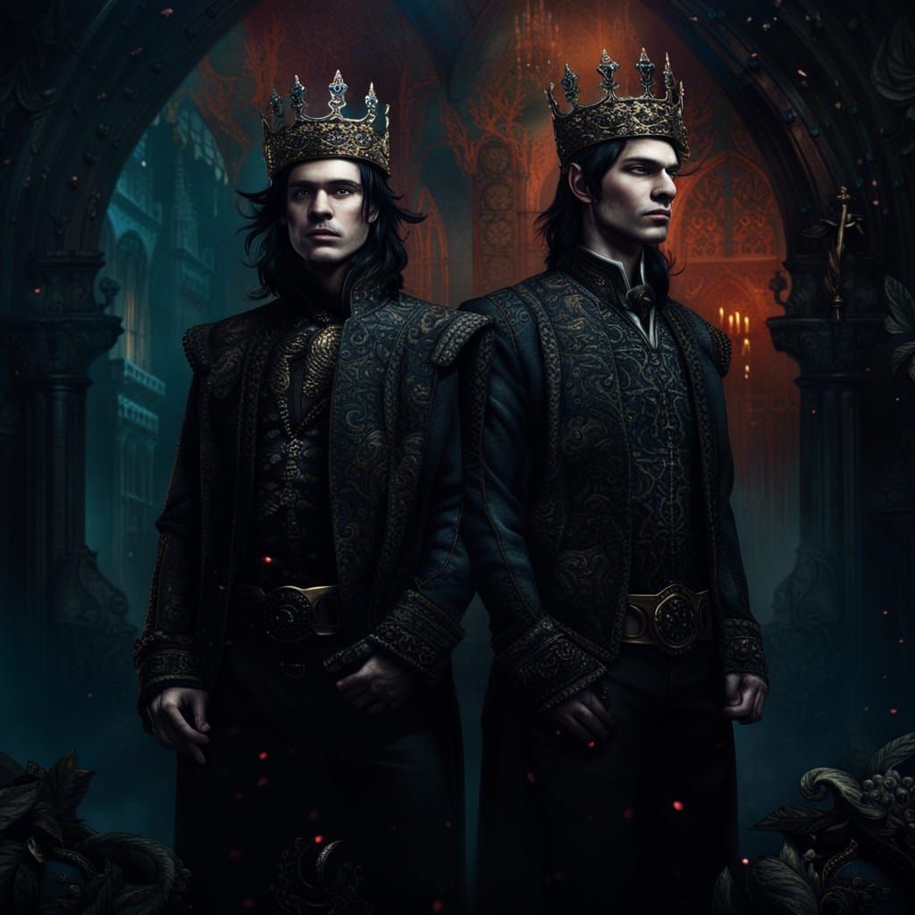 Gothic Men with Crowns: Detailed Fantasy Art