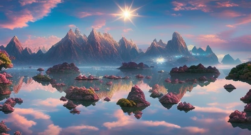 Radiant Moonscape with Starry Waterfalls