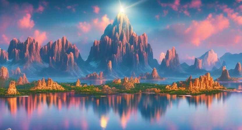 Radiant Moonscape: Waterfalls Under a Starlit Sky