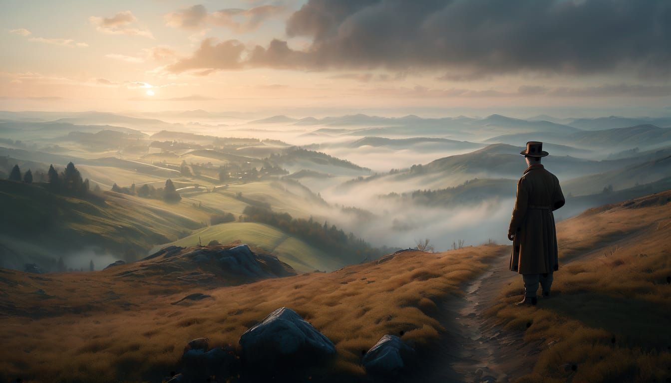 Misty Valley Oil Painting Inspired by Friedrich