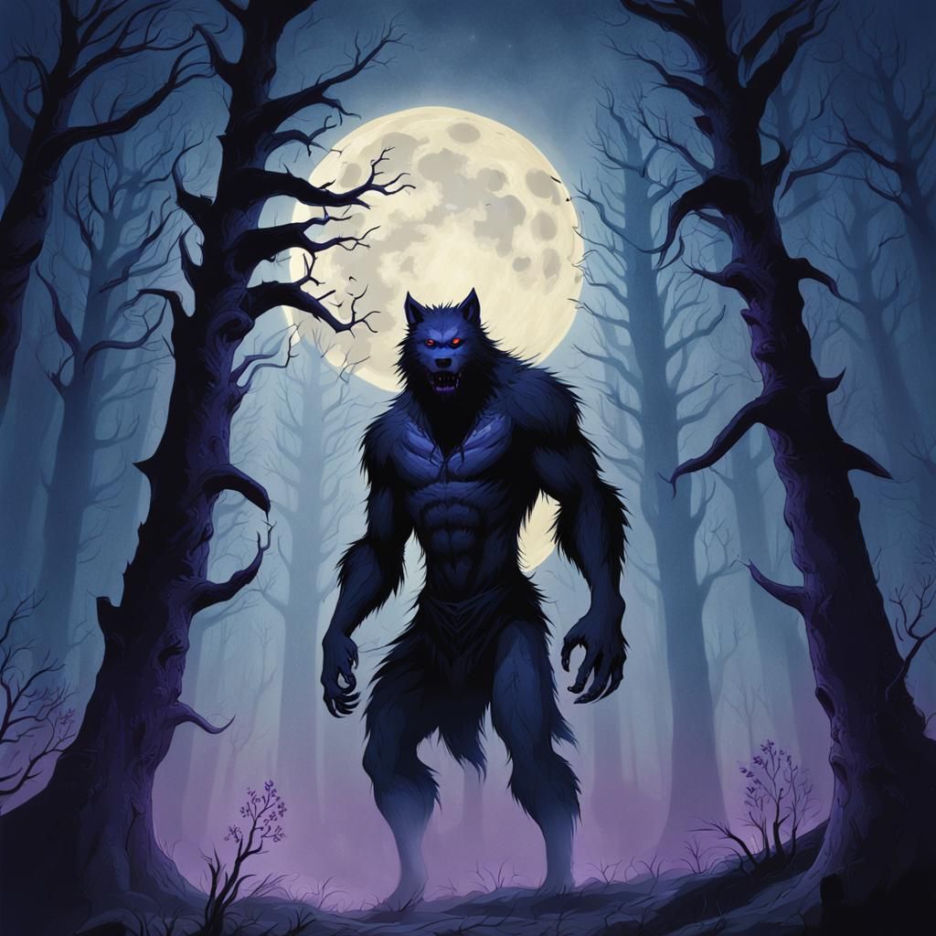 Werewolf in Misty Forest: Dark Fantasy Illustration
