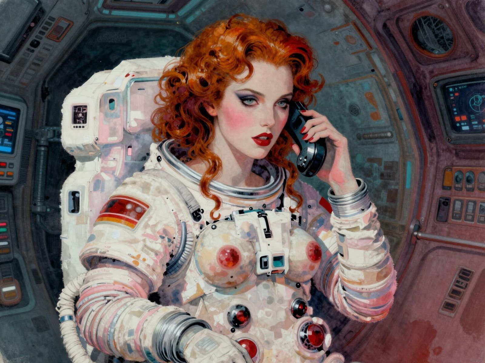 Gothic Astronaut in Pastel Spaceship