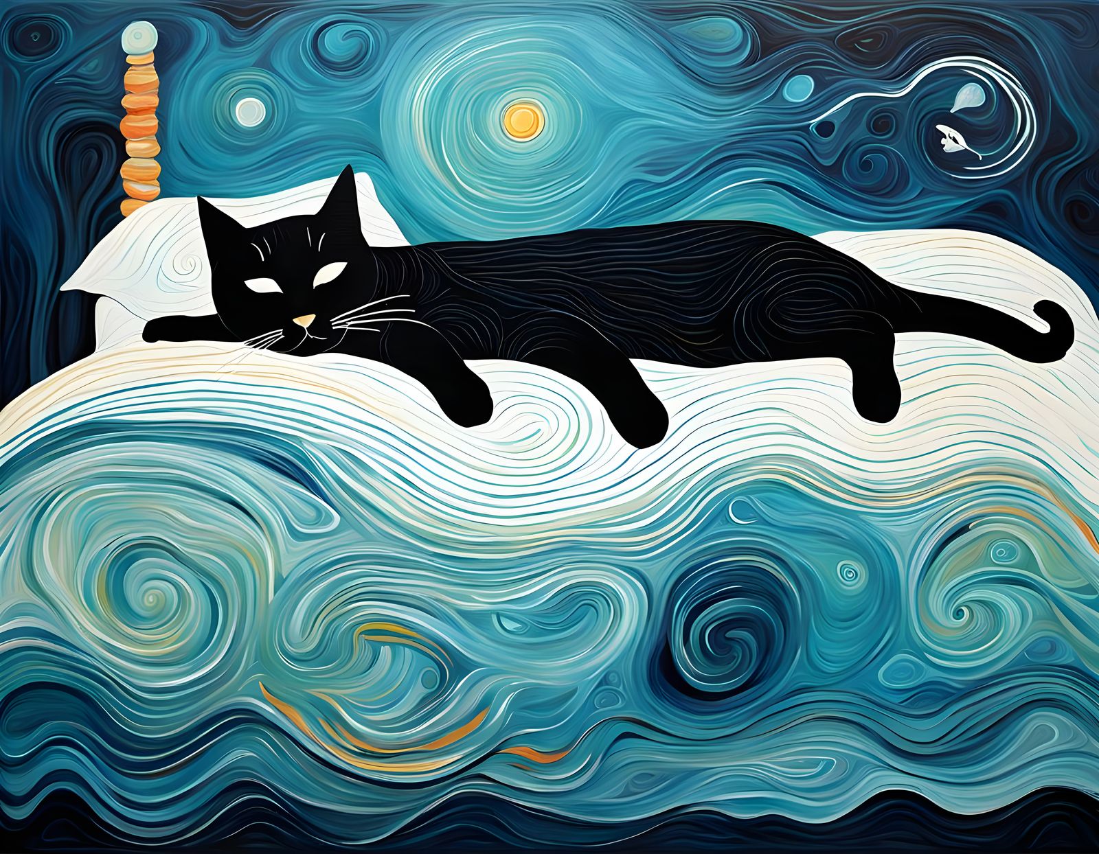 Abstract Cat Spirit Watching Over Sleeping Child