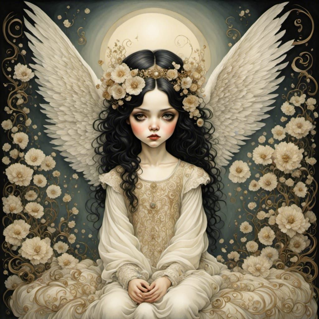 Anime Angel in Pajamas, Mark Ryden Style