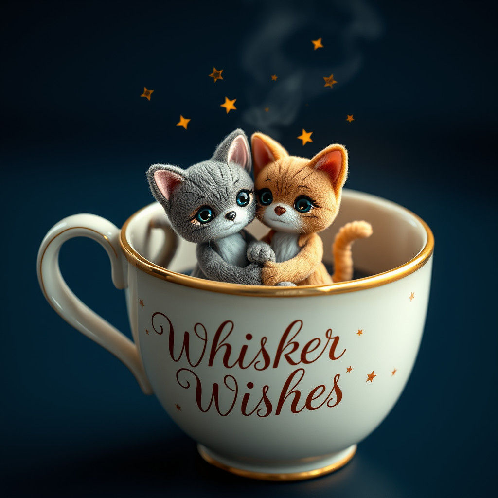 Ceramic Coffee Cup with Cat Dolls and Script