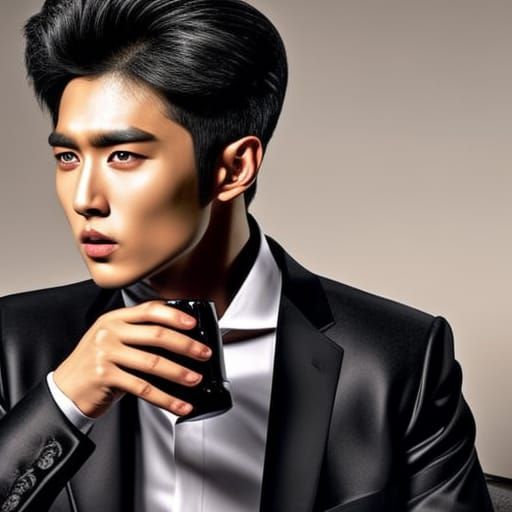 Korean Actor on Luxury Sofa, Hyperrealistic Image