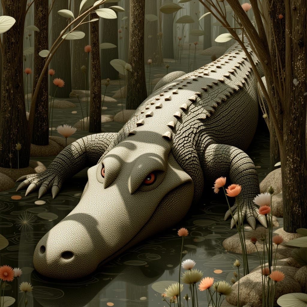 Crocodile in Swamp, Fantasy Art Style