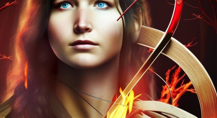 Brave Huntress in Red Forest with Fiery Eyes