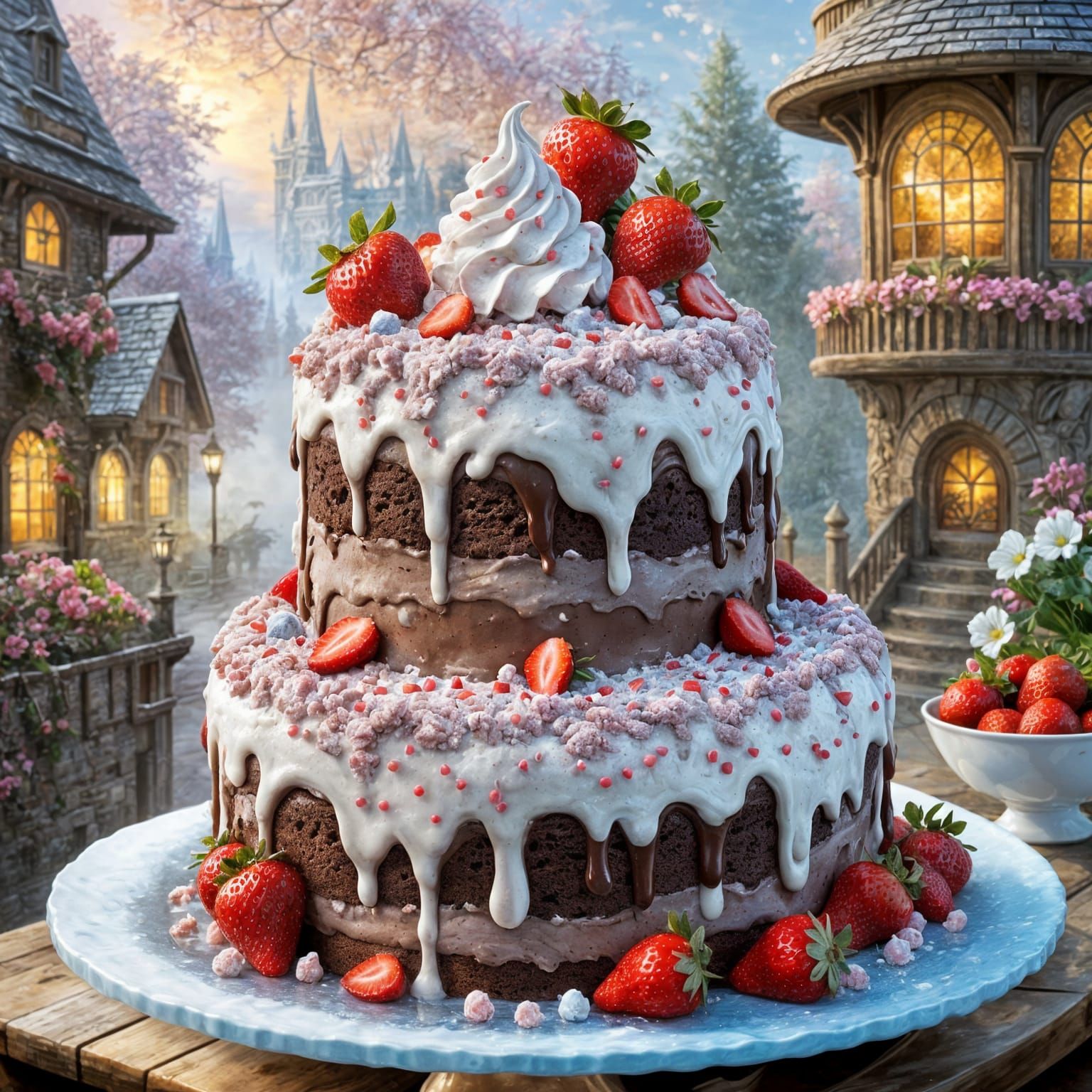 Hyperdetailed Chocolate Ice Cream Cake Fantasy