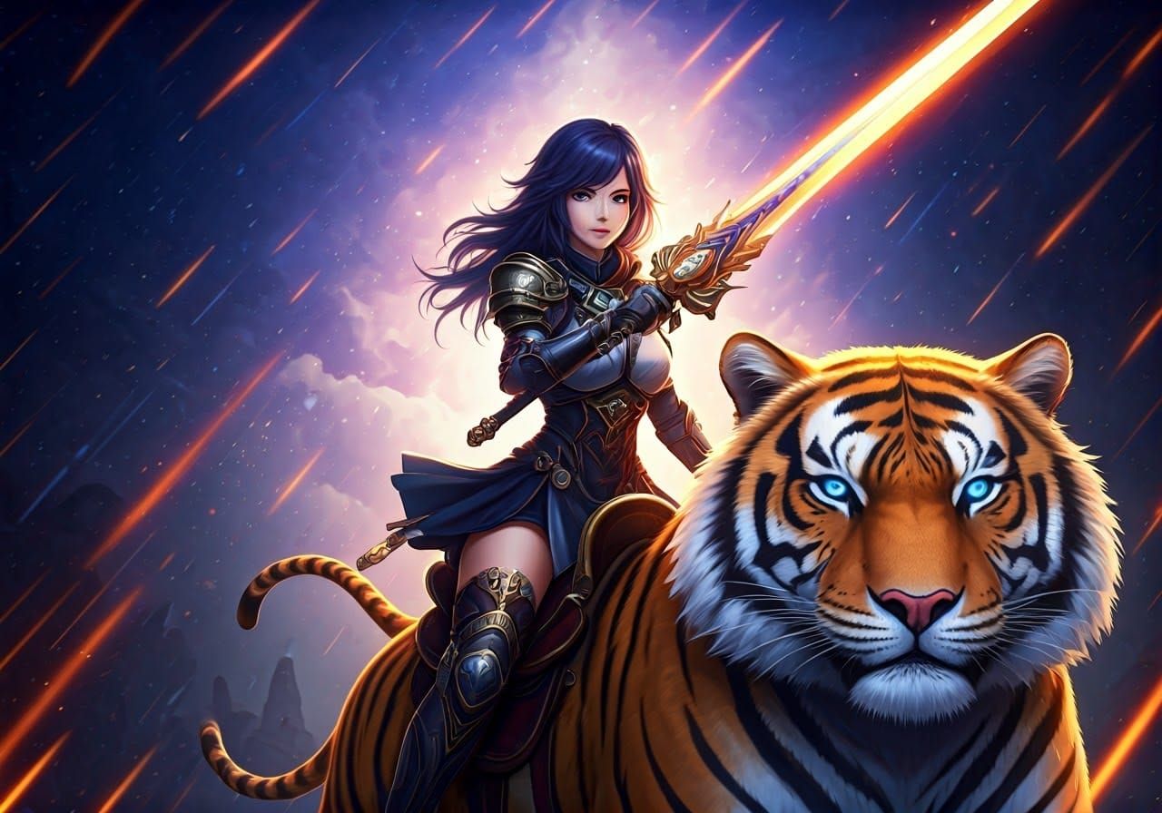 Dragon Land Warrior Riding a Tiger in RPG Style