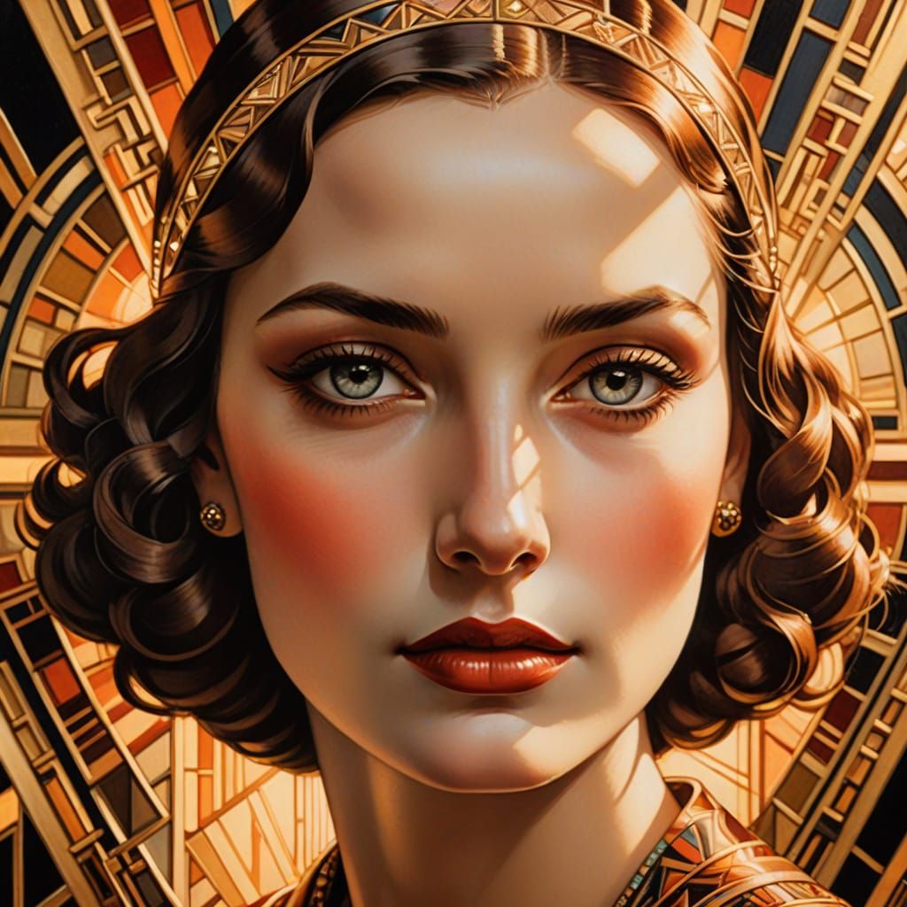 Glamorous Art Deco Portrait in Luxurious Golden Hues