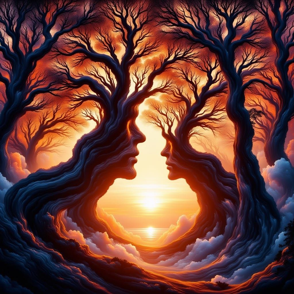 Ethereal Redwood Silhouettes in a Surreal Landscape