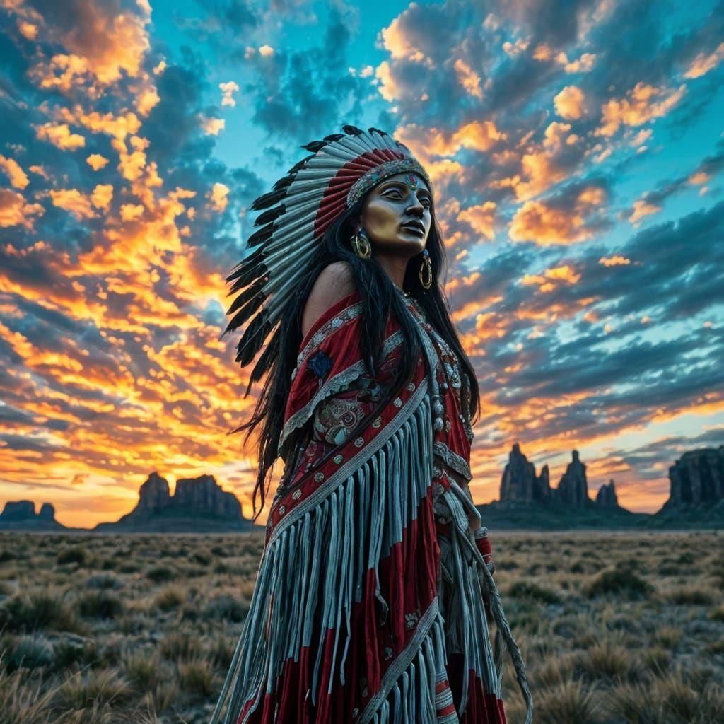 Indian Woman Statue in Prairiecore Style