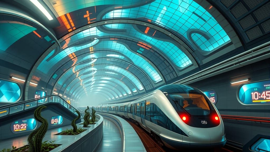 Futuristic Underground Metropolis in Retro-Futuristic Style