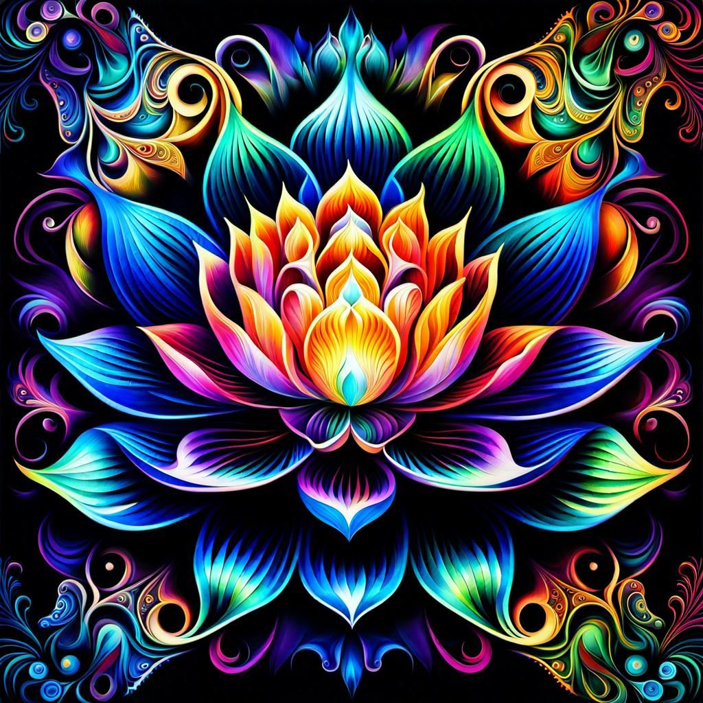 Neon Iridescent Lotus Flower on Vintage Paper