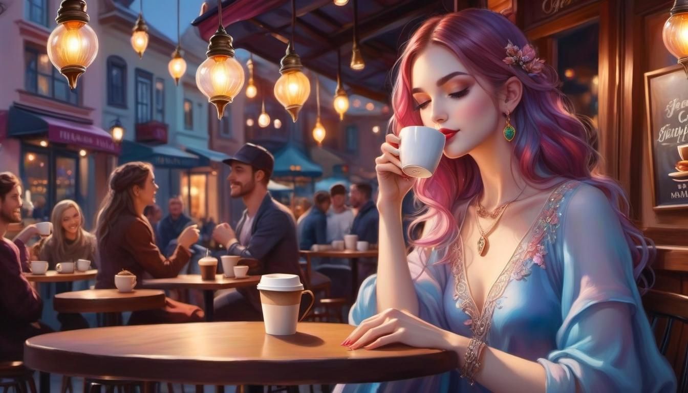 Fantasycore Night Café with Tiny Lamps