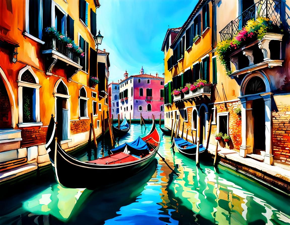 Venetian Gondola: Classicist Watercolor Concept Art