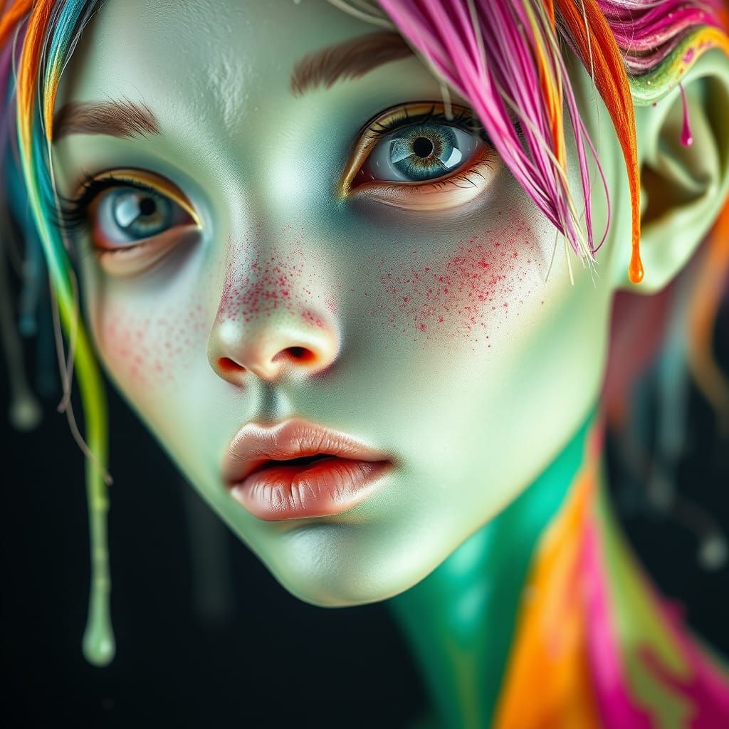 Surreal Alien Beauty with Pastel Ink Hair
