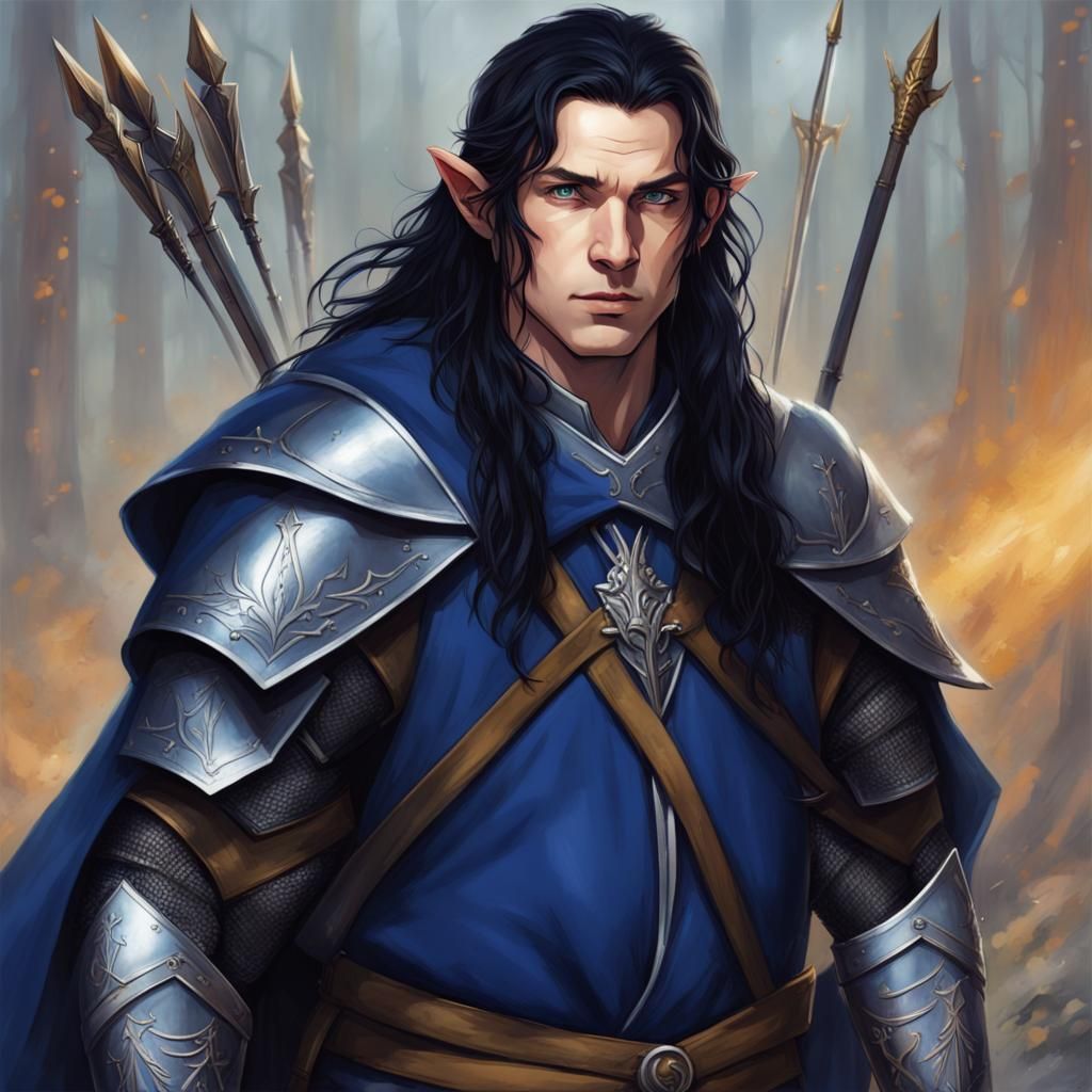 Elf Archer in Burning City, Detailed Portrait