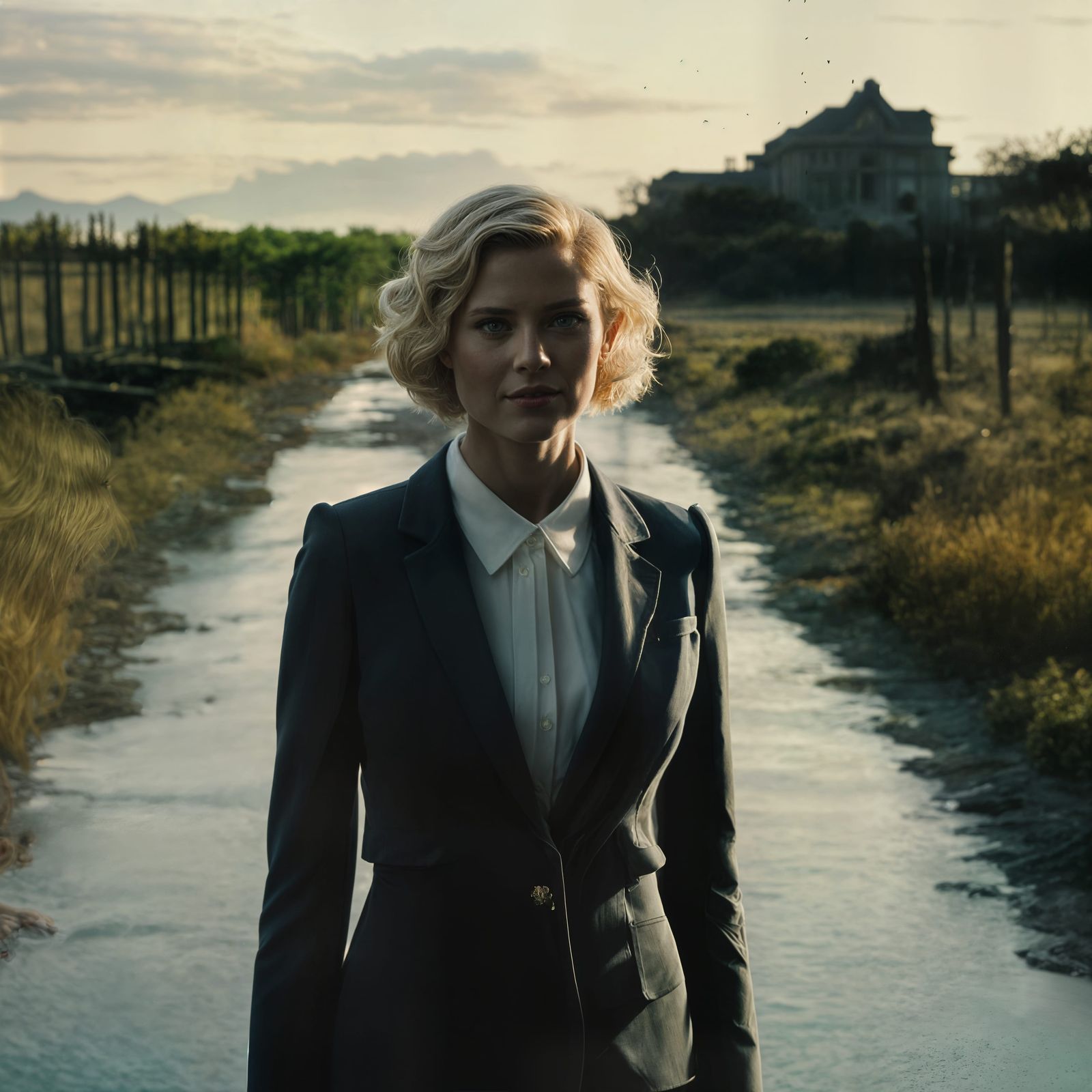 Elegant Flight Attendant Captured in Cinematic Film Still