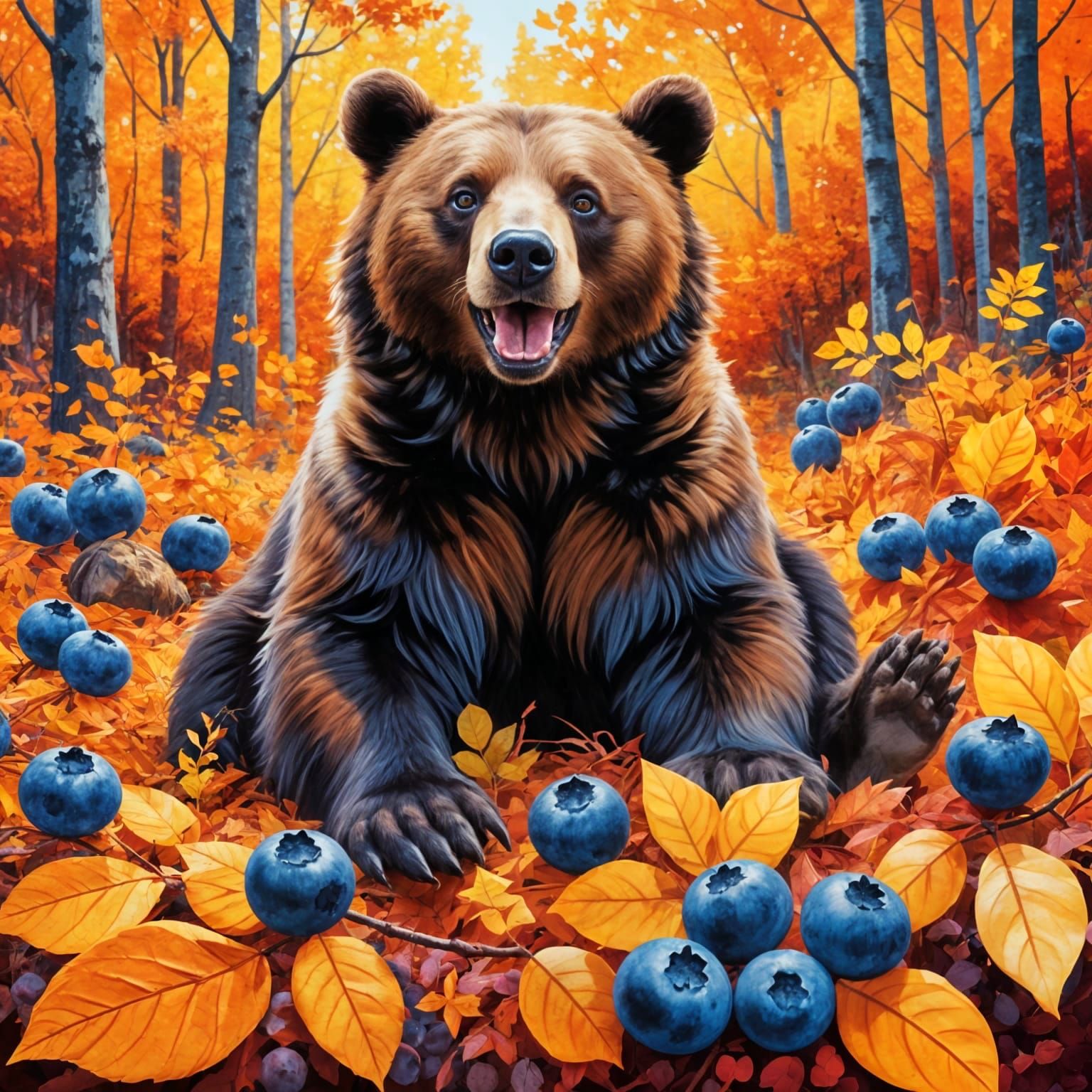 Joyful Bear Amidst a Blueberry Bounty