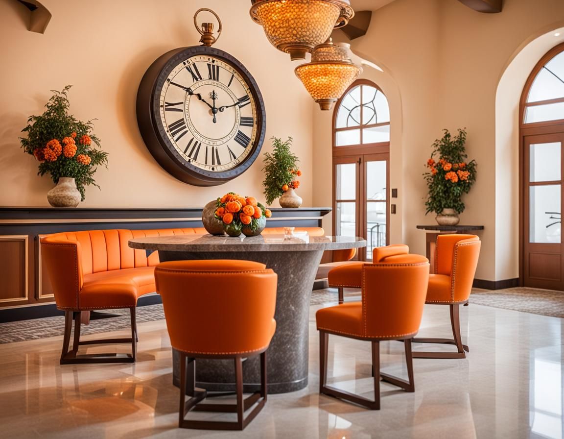 Greek Bar Lounge with Clock in Professional Photo