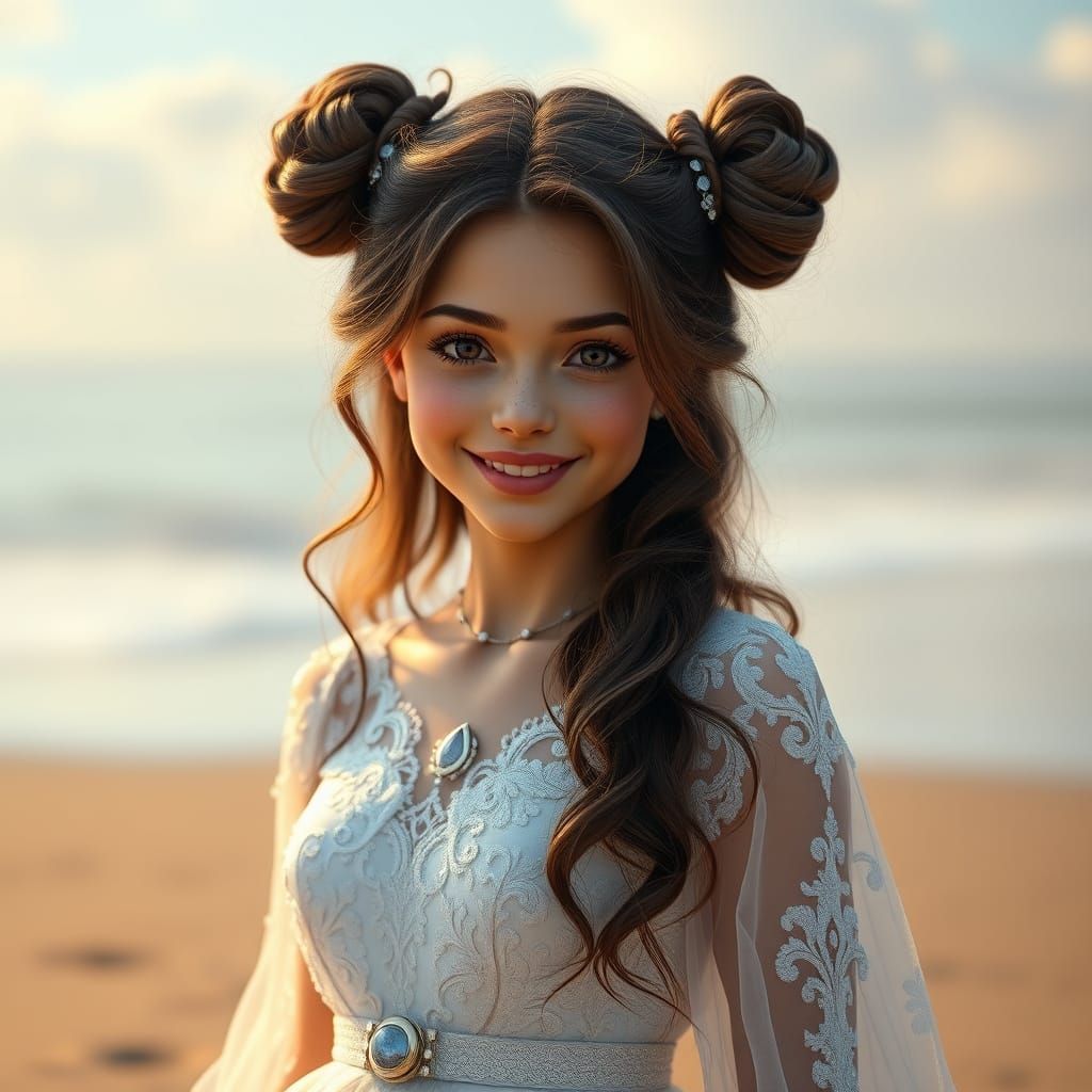 Ethereal European Beauty in Whimsical Beach Scene