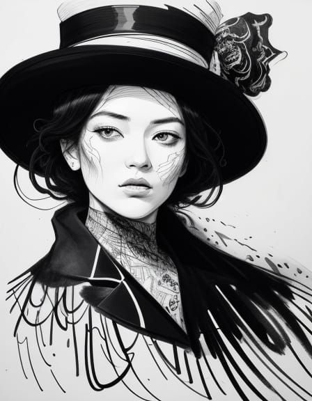 Expressive Ink Portrait of Stylish Teenager