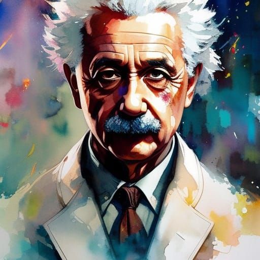 Einstein Portrait in Watercolor Manga Style