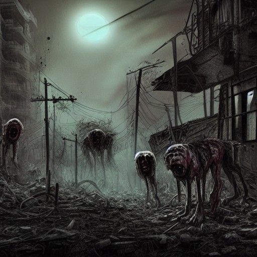 Zombie Hounds in Dystopian Suburb: Digital Horror Art