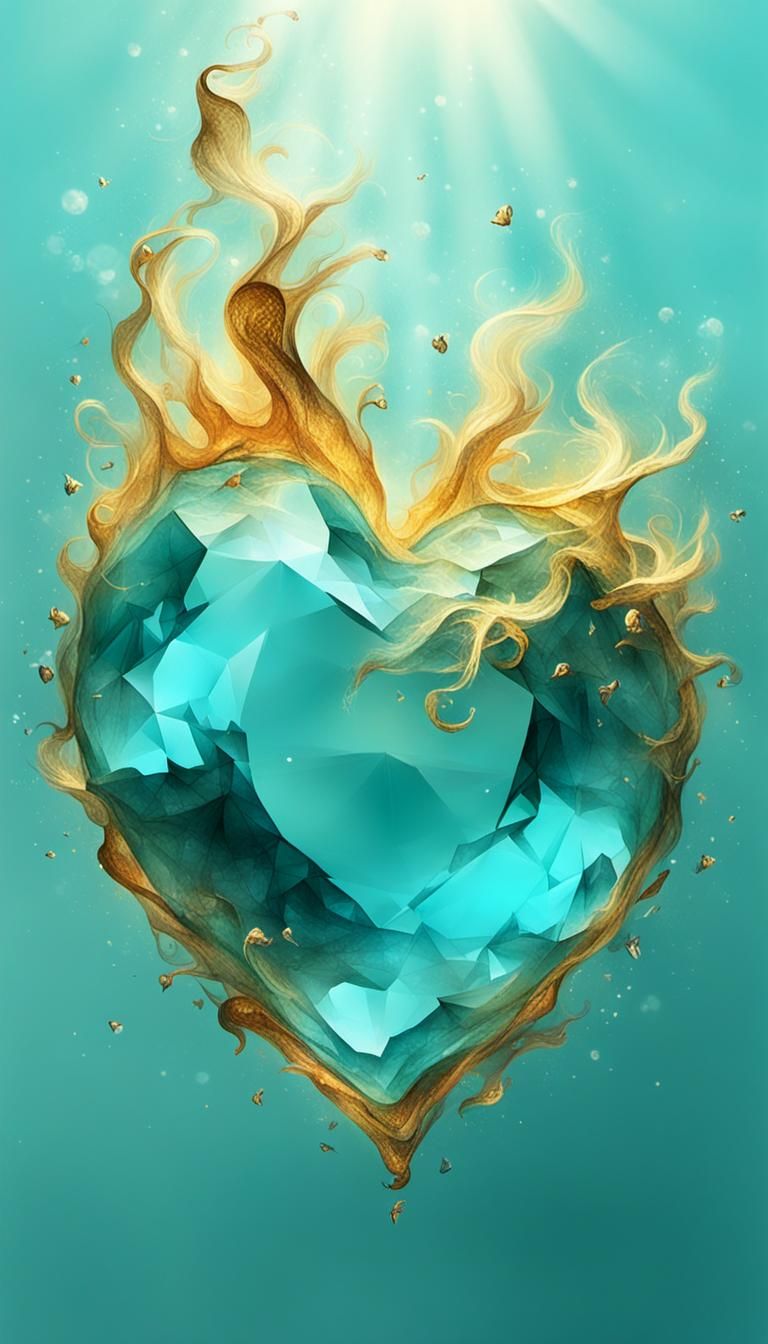 Ethereal Surreal Art in Smoldering Gold and Aquamarine