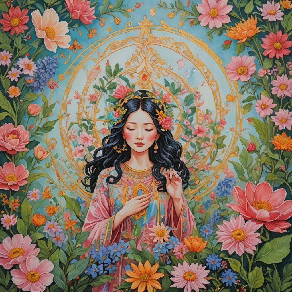 Detailed Gouache Painting: Beauty, Kindness, Truth