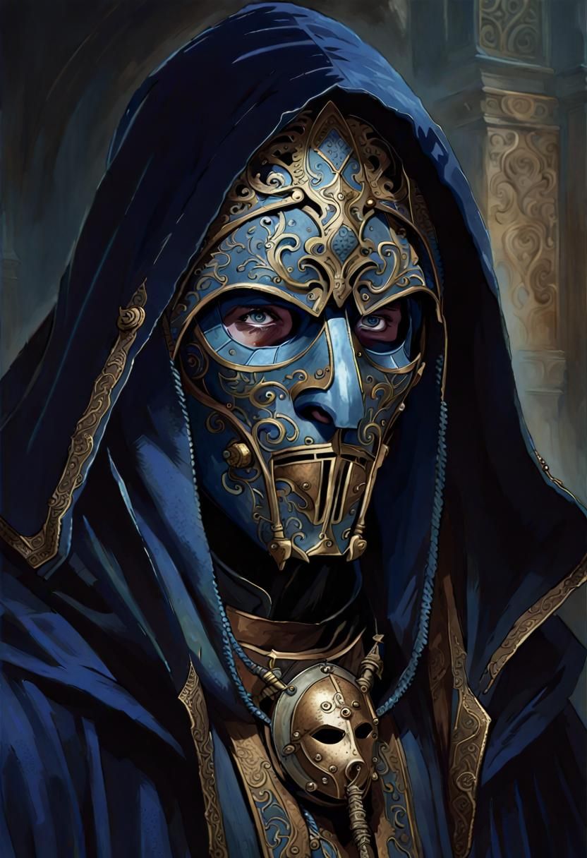 Hooded Man with Metal Mask in Warhammer Style