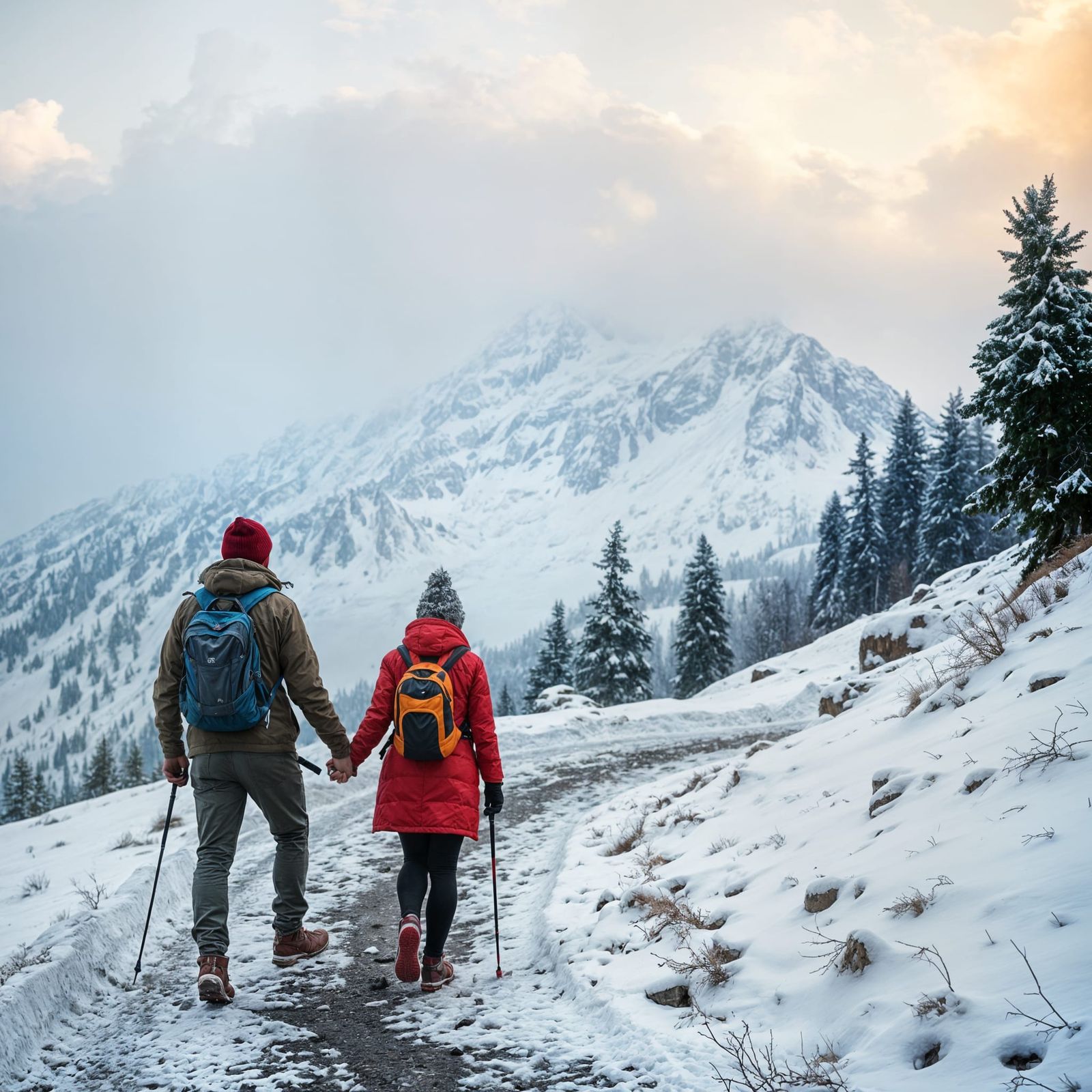 Trekking Adventure: Boy and Girl Holding Hands