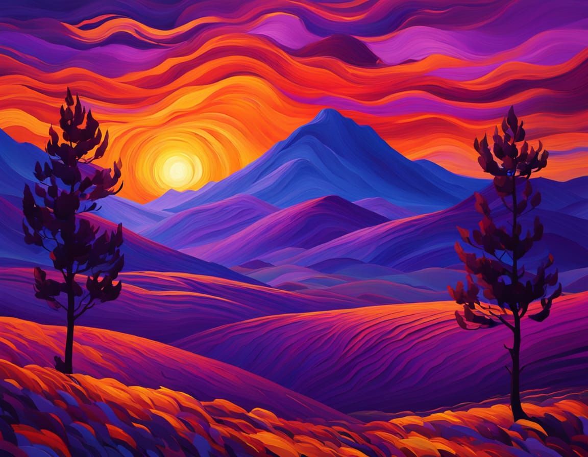 Vibrant Expressionist Landscape in Warm Colors