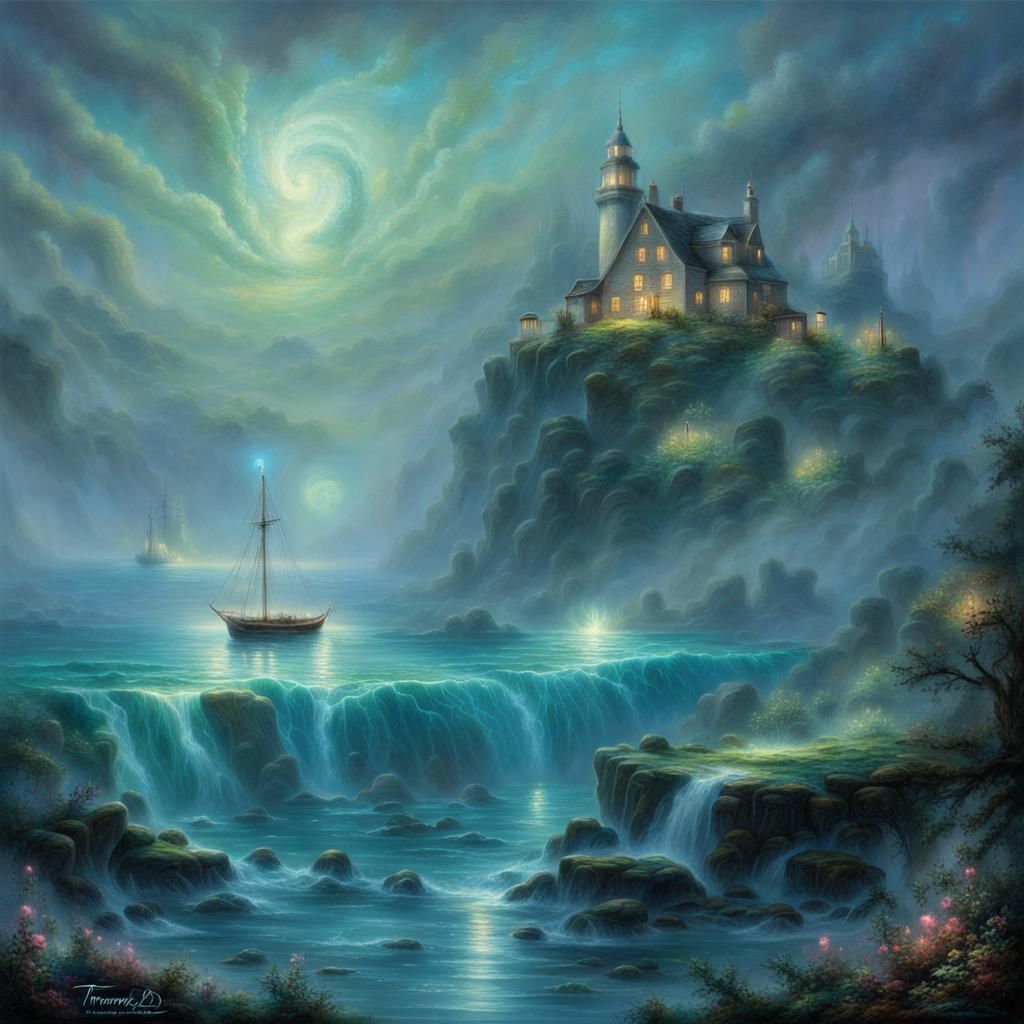 Bioluminescent Sea with Whale in Ethereal Fantasy Style