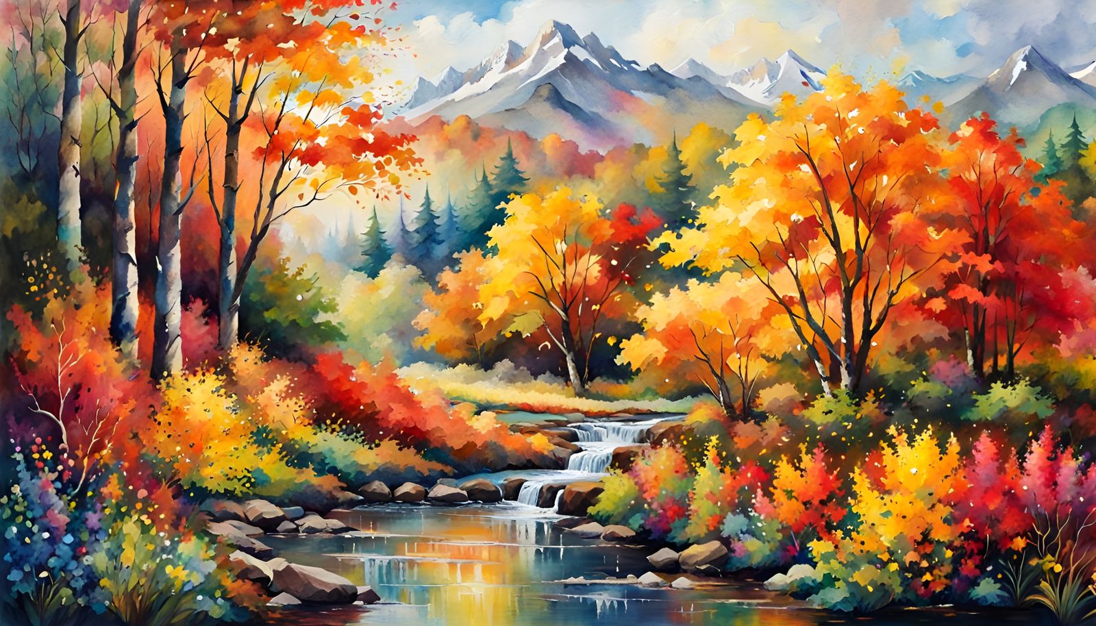 Autumn Landscape in Watercolour Impressionist Style