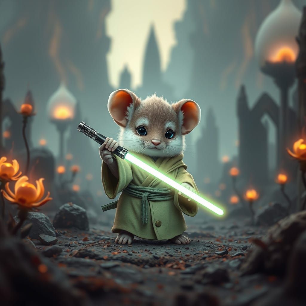 Miniature Jedi Meerschweinchen Hero in an Alien Landscape