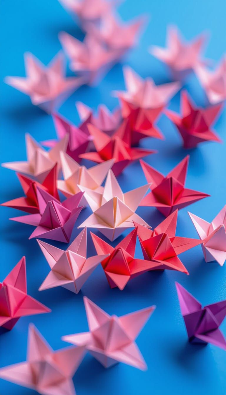 Origami Cranes Cloud in Tilt-Shift Style