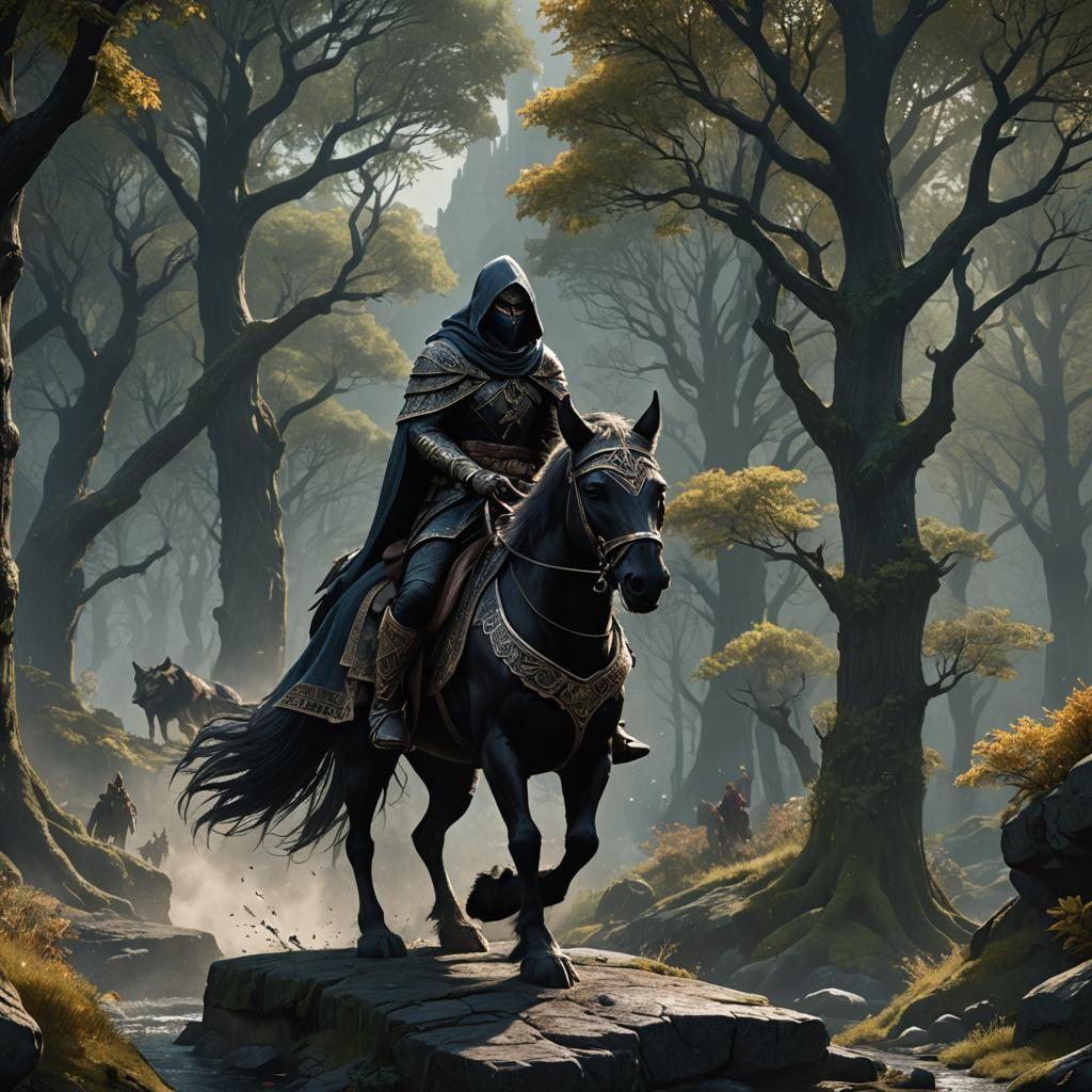 Masked Elf Rider on Black Wolf