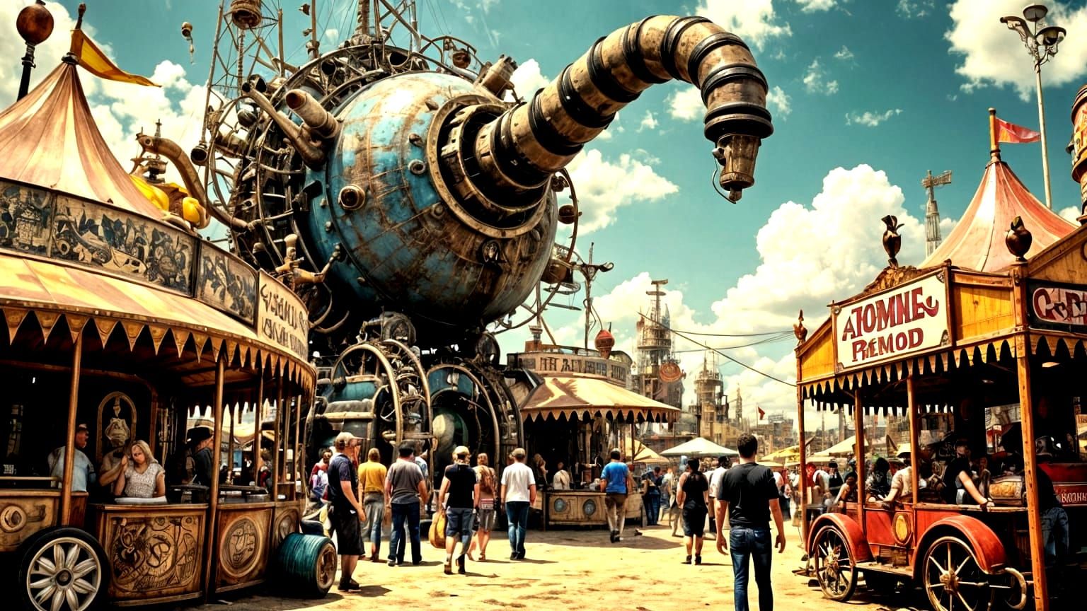 Steampunk Carnival Scene with Vintage Elements