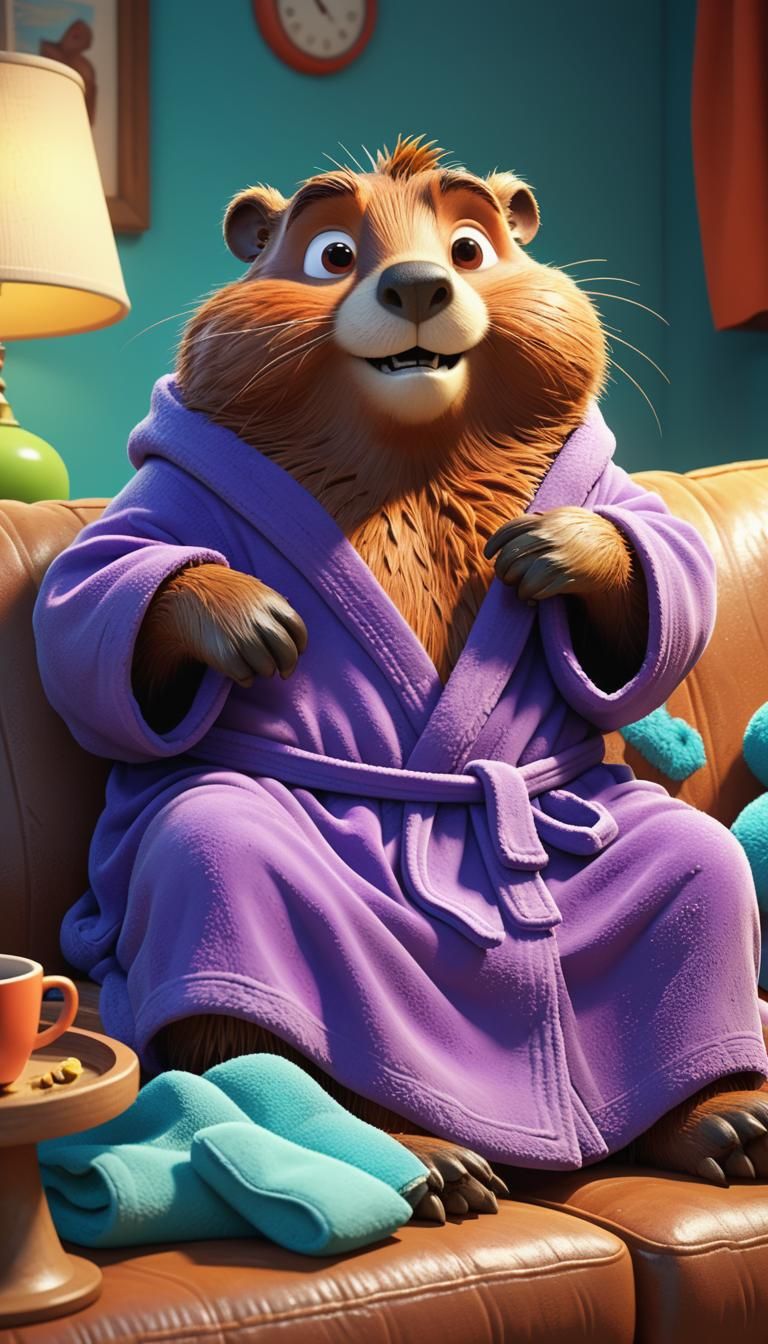 Fluffy Beaver Relaxing with Mud Mask: 3D Digital Art