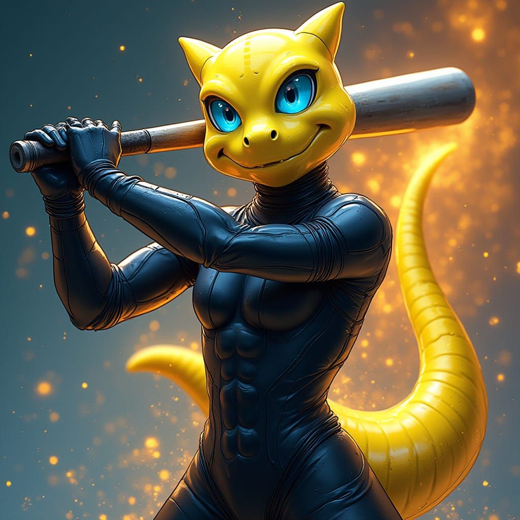 Sapphire Were-Lemonshark Wields Baseball Bat in Cyberpunk An...