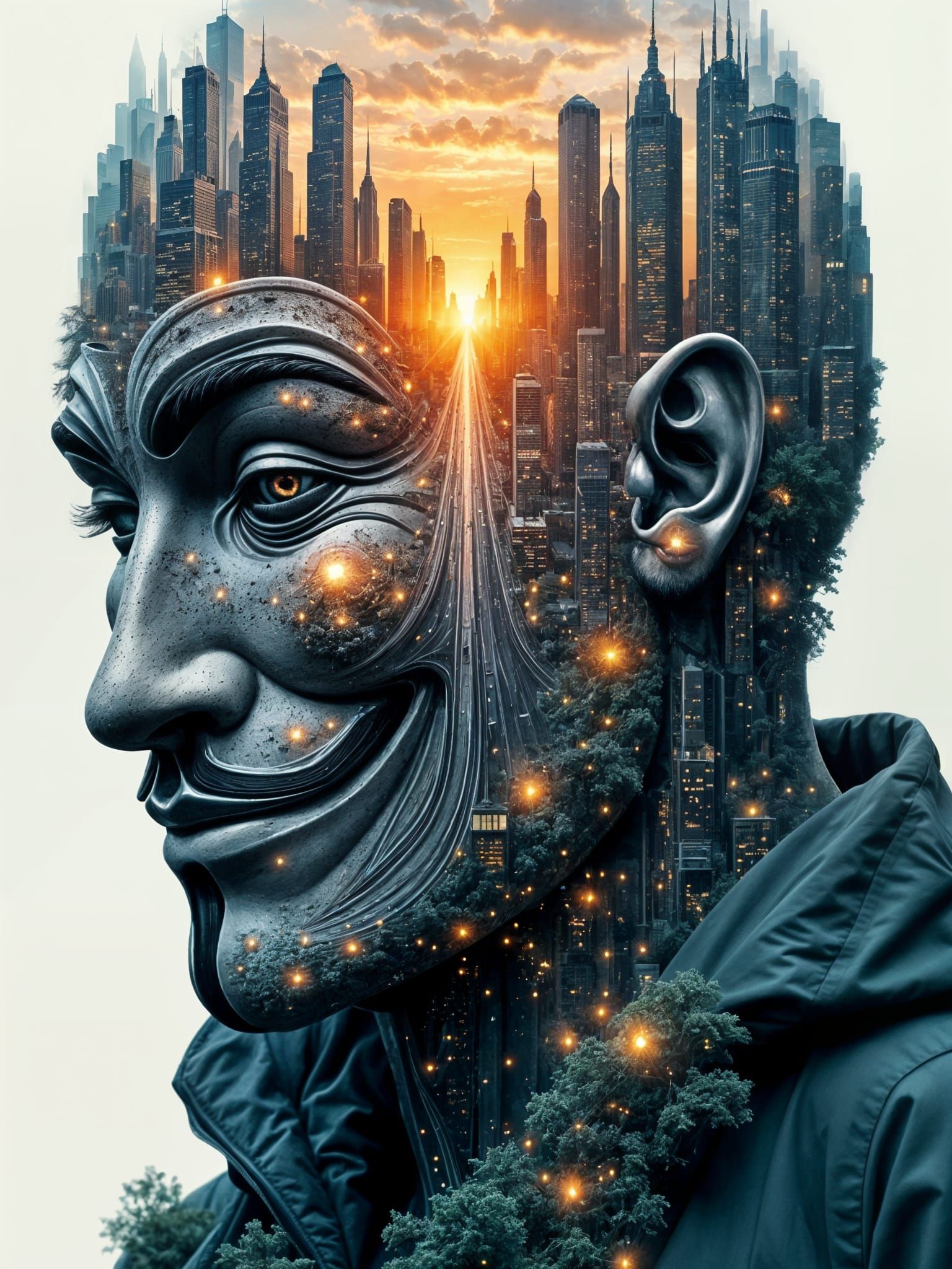 Cyberpunk Portrait of Guy Fawkes in Abstract Reality