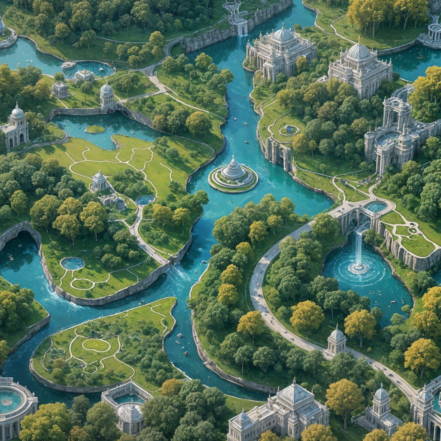 Hyperrealistic Rivers of Eternity with Cyberpunk Palaces