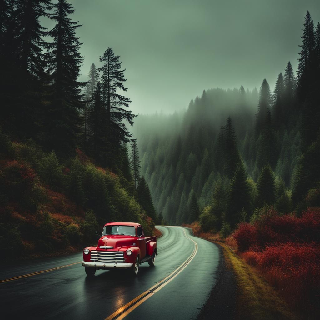 Mystic Twilight: Old Chevy Truck in Gloomy Forest