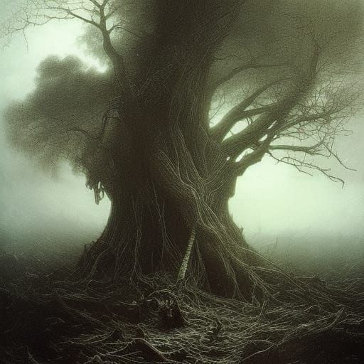 Oak and Willow in Dark Romanticism Style